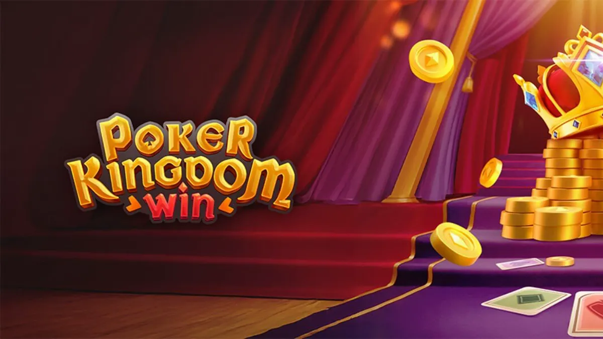 Interface do jogo de slot Poker Kingdom Win com tema medieval e cartas de baralho